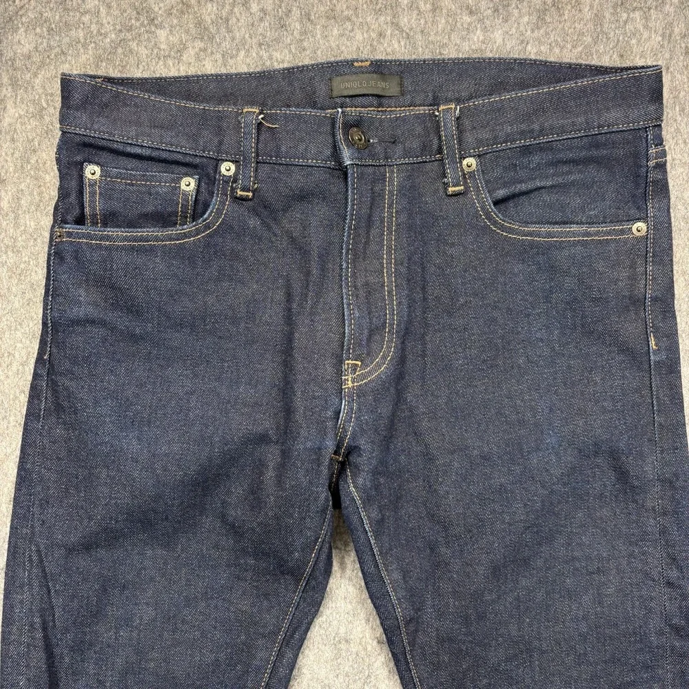 UNIQLO Selvedge Denim Jeans Men's 32x32 Slim Straight Indigo Blue Cotton Stretch